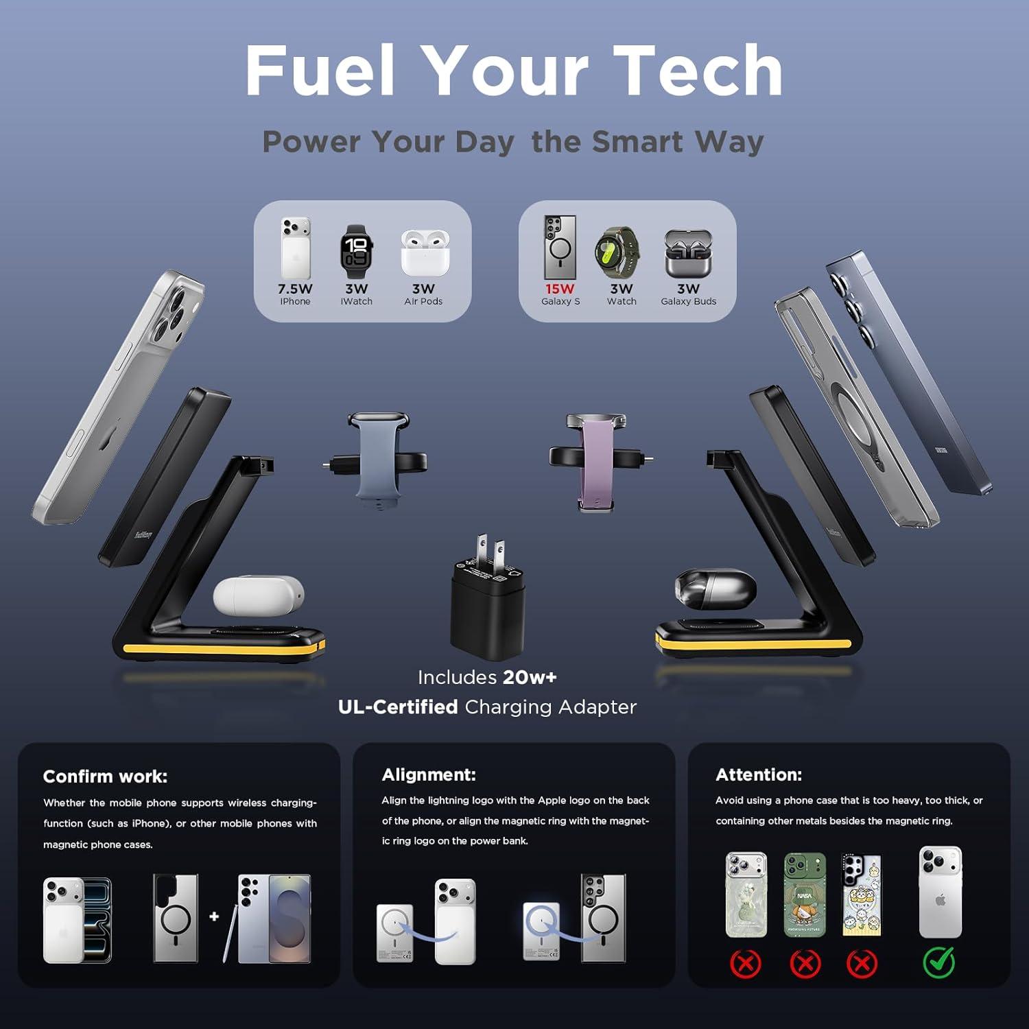 Estación de Carga Inalámbrica 5 en 1 YouthMemory con Banco de Energía 5000mAh