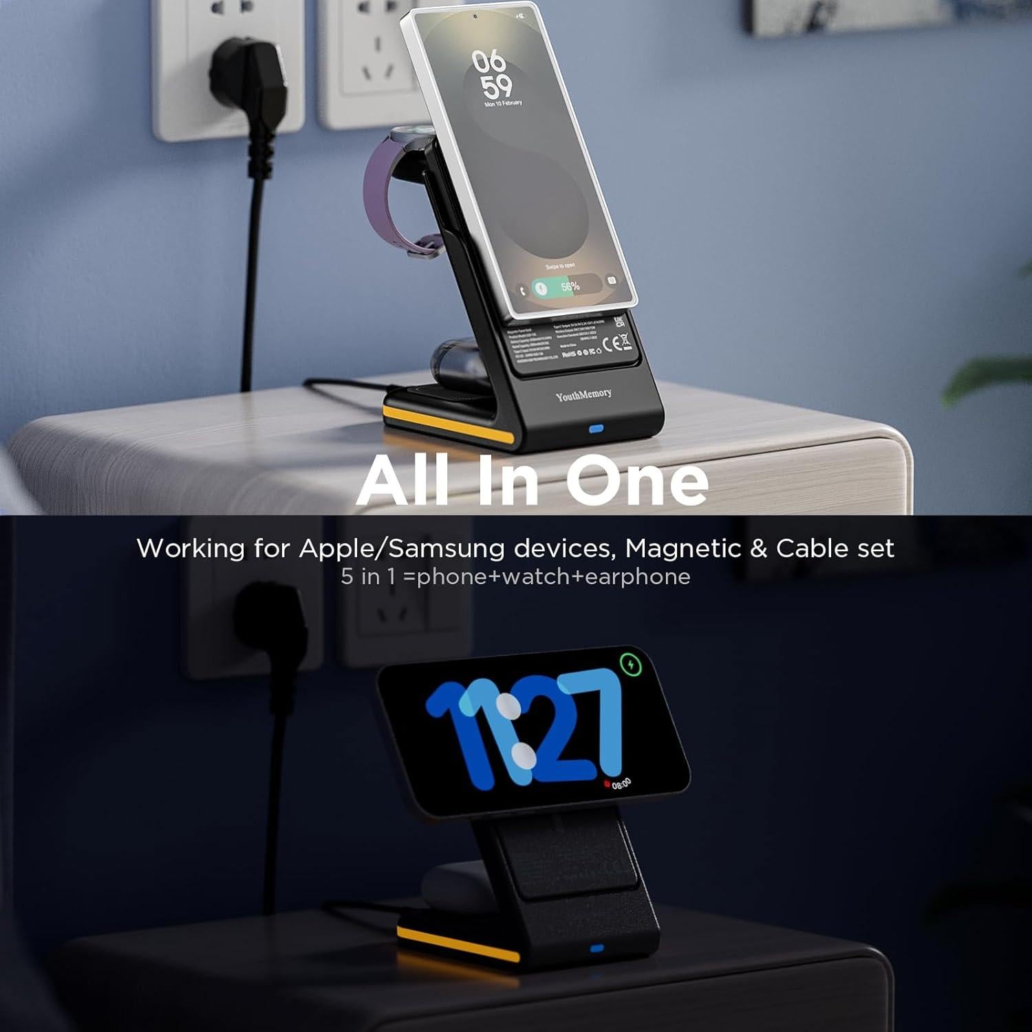 Estación de Carga Inalámbrica 5 en 1 YouthMemory con Banco de Energía 5000mAh