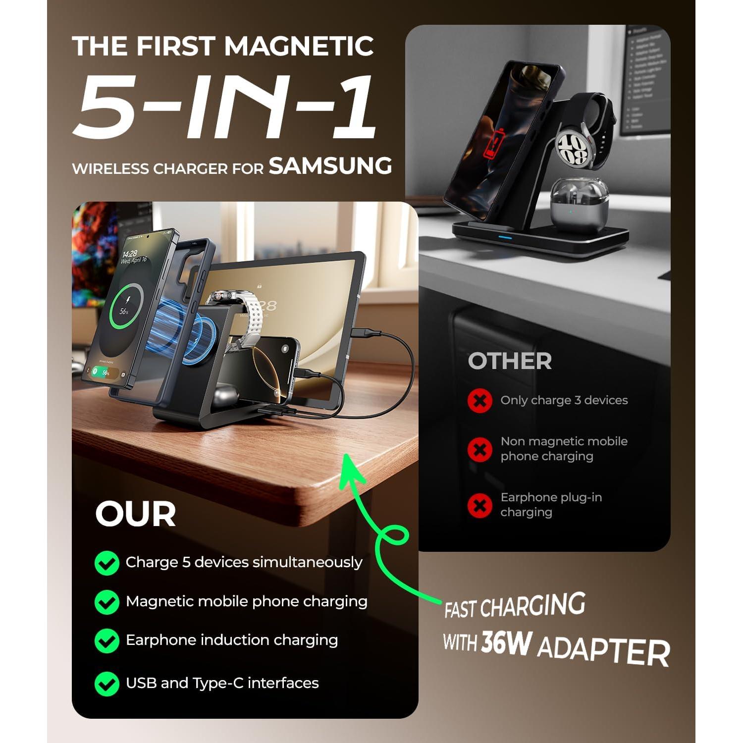 Cargador Inalámbrico Magnético 5 en 1 Samsung G806