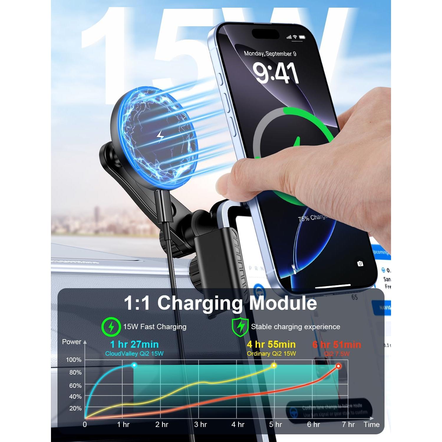 Cargador Inalámbrico para Coche Tesla Bokilino 15W Negro