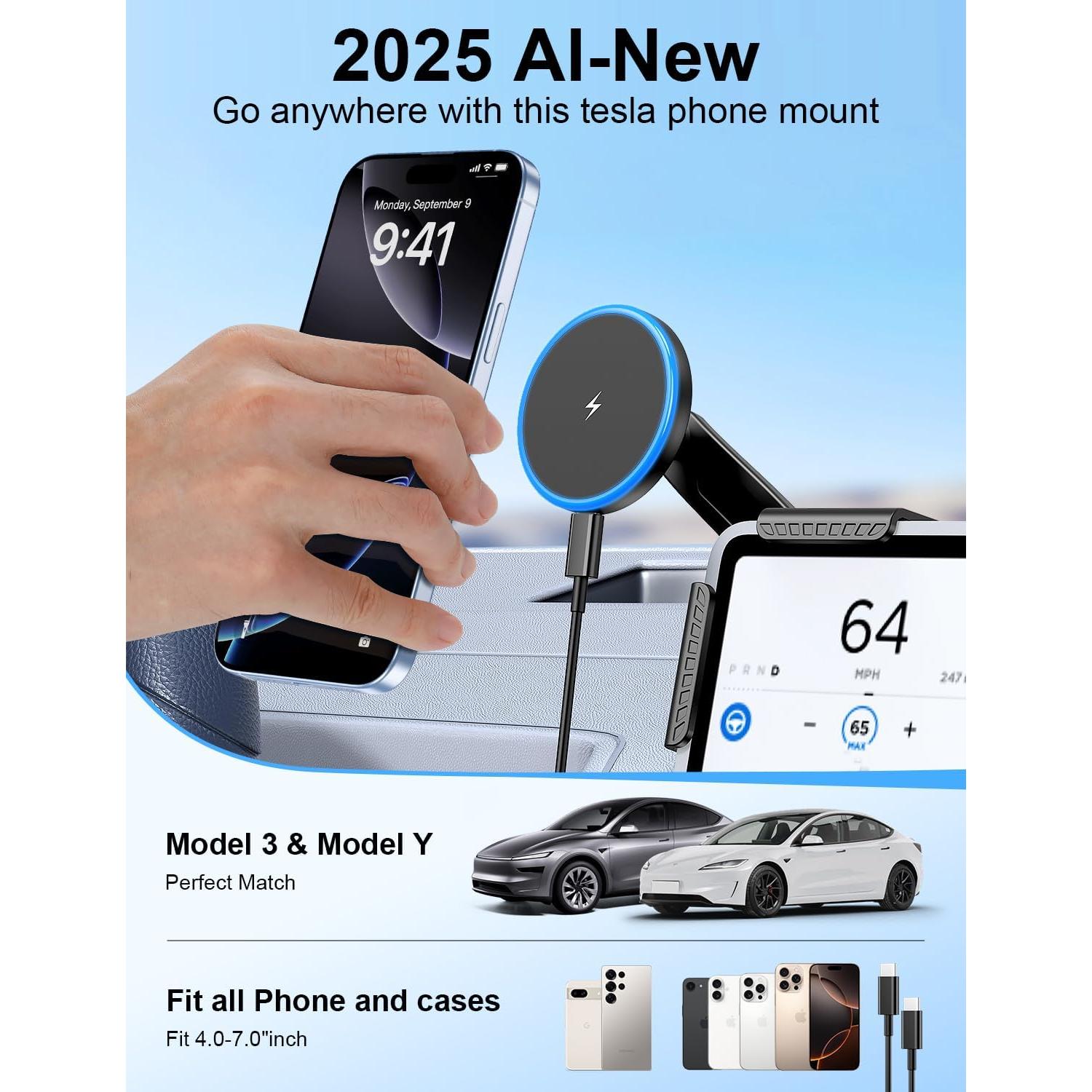 Cargador Inalámbrico para Coche Tesla Bokilino 15W Negro