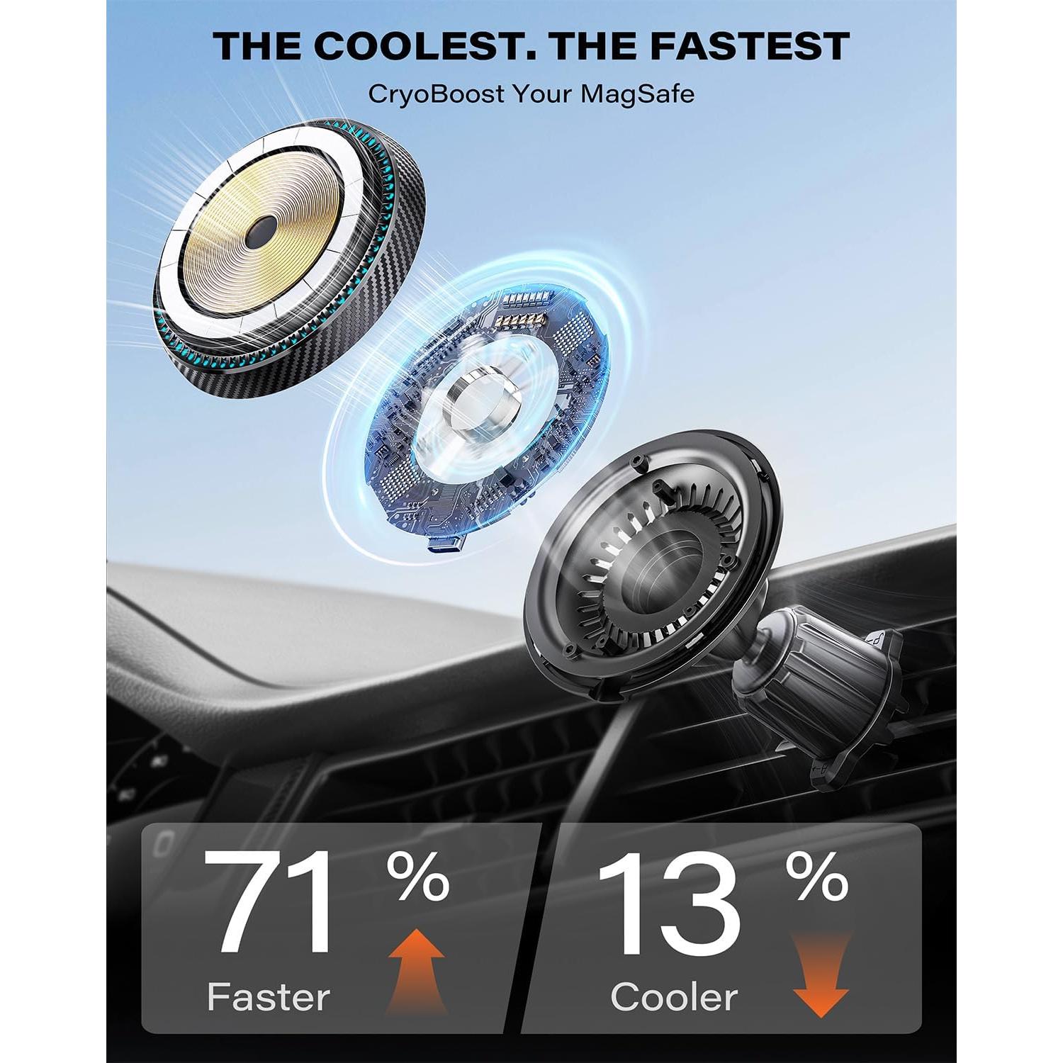 Cargador Inalámbrico de Coche APPS2Car Qi2 15W MagSafe Negro