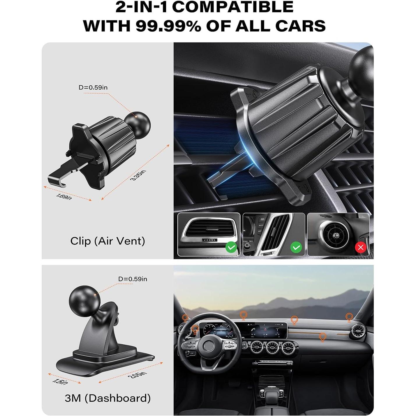 Cargador Inalámbrico de Coche APPS2Car Qi2 15W MagSafe Negro