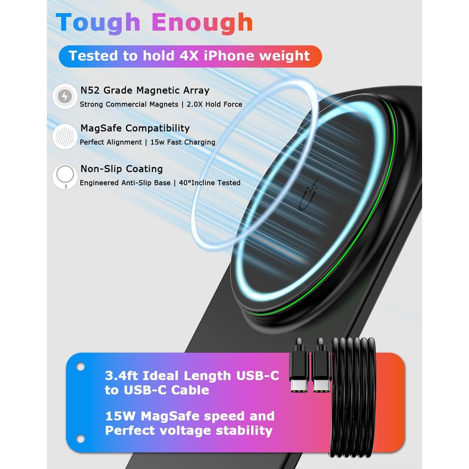 Soporte Cargador Inalámbrico MagSafe 15W Indigotech Q740 Pro Negro