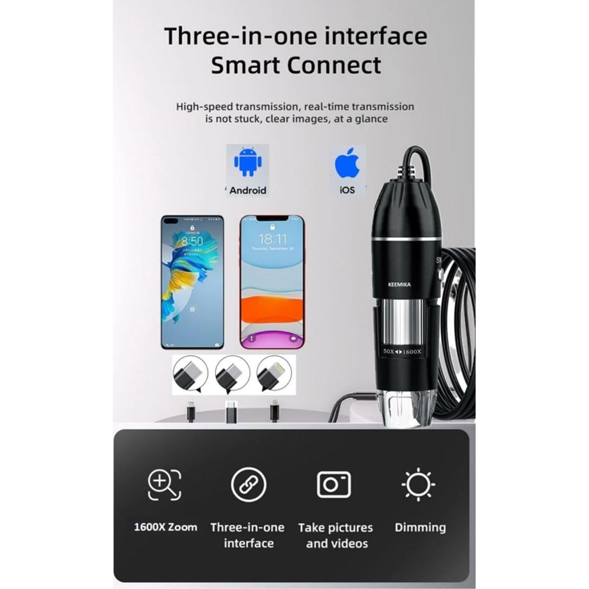 Microscopio Digital USB KEEMIKA 50X-1600X 2MP HD Portátil