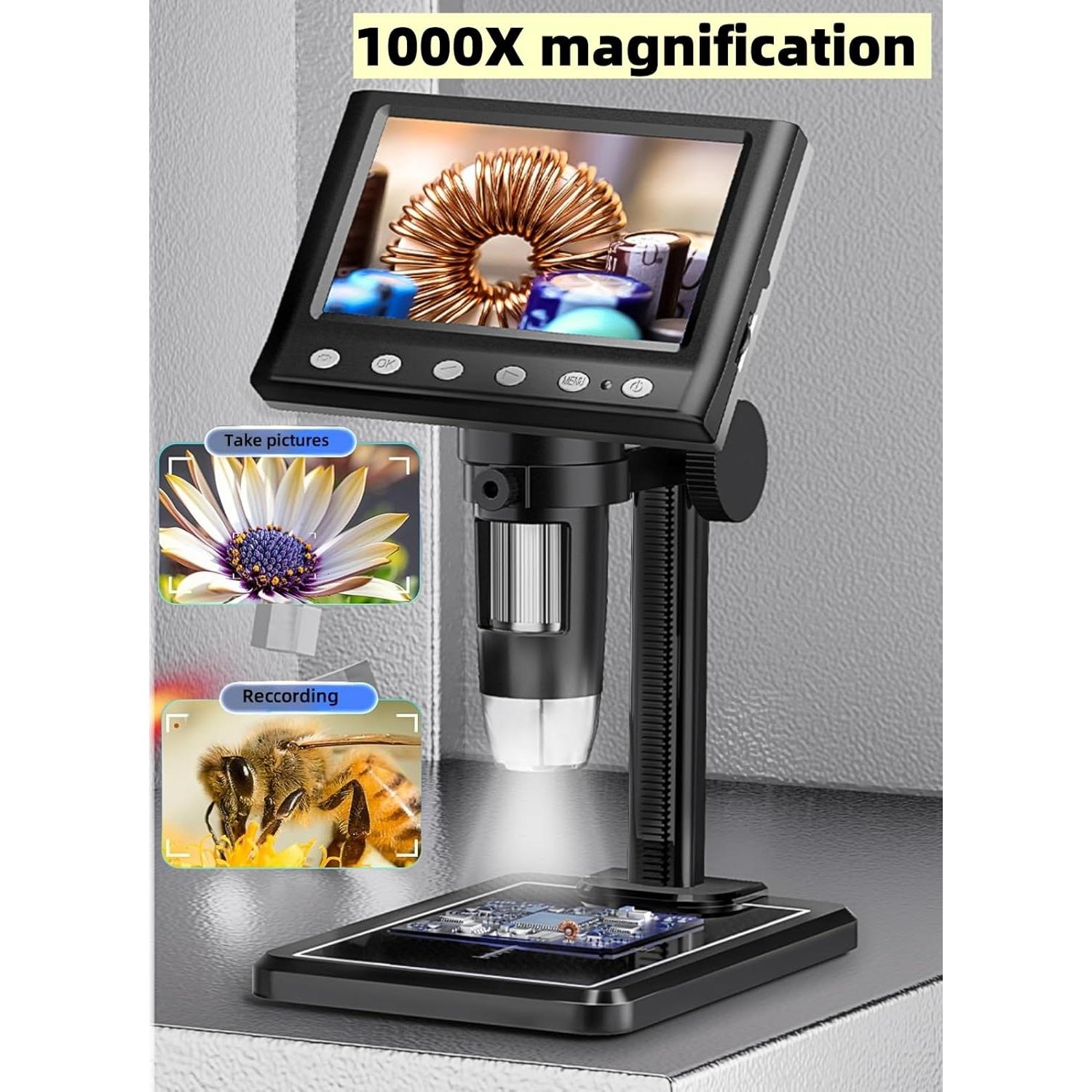 Microscopio Digital HUPECHAM 1000X 1080P LCD 4.3" Recargable