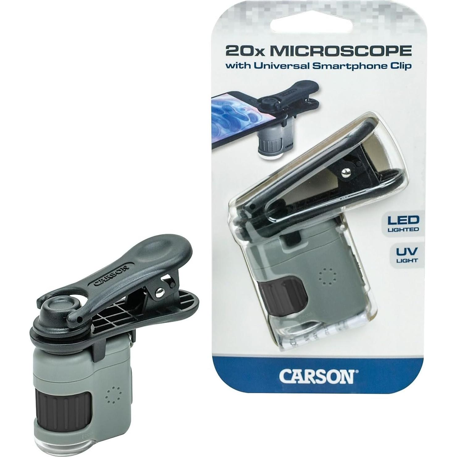 Microscopio de bolsillo Carson MicroMini 20x LED UV con clip