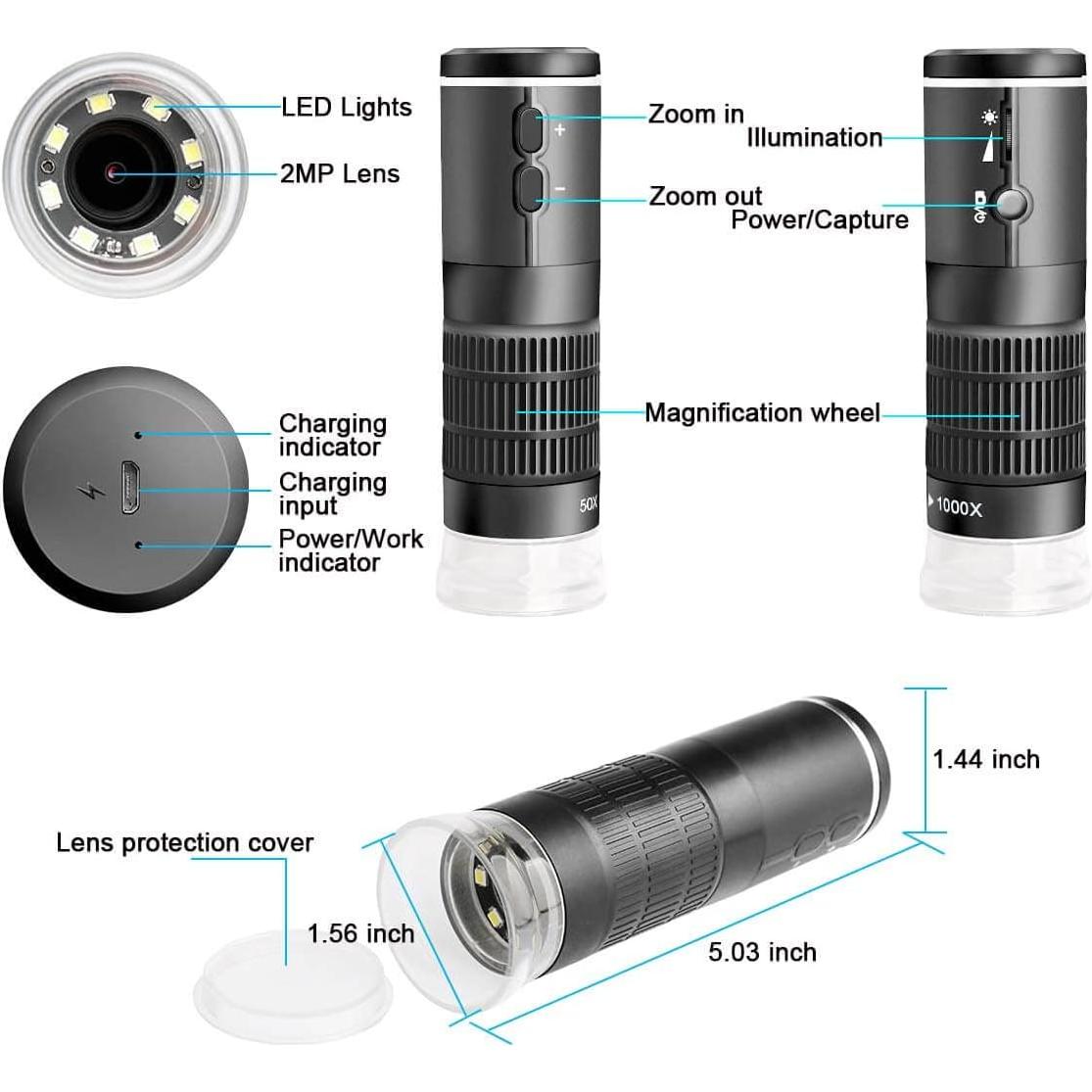 Microscopio Digital WiFi Jiusion 50-1000x HD con Soporte