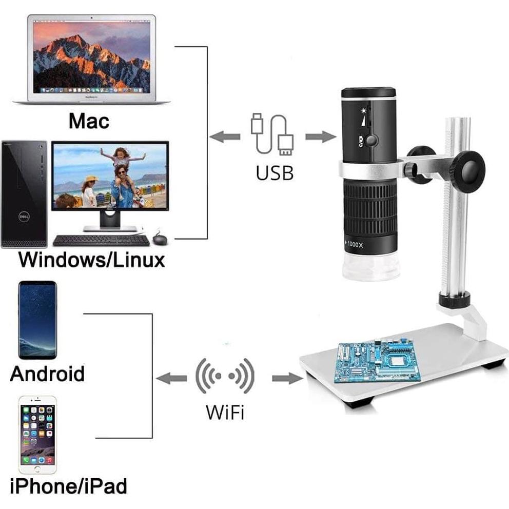 Microscopio Digital WiFi Jiusion 50-1000x HD con Soporte