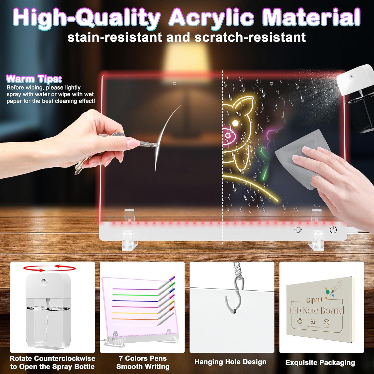 Tablero de Notas LED Gift4U 35x25 cm 7 Colores 4 Modos