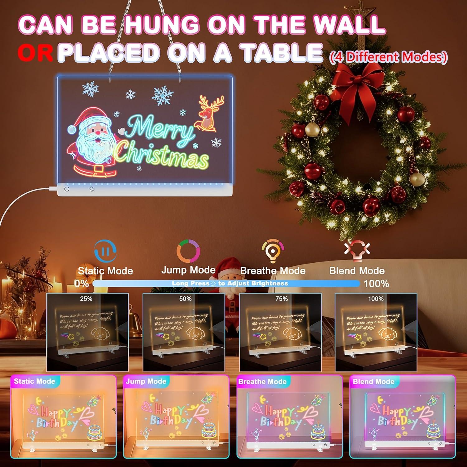 Tablero de Notas LED Gift4U 35x25 cm 7 Colores 4 Modos