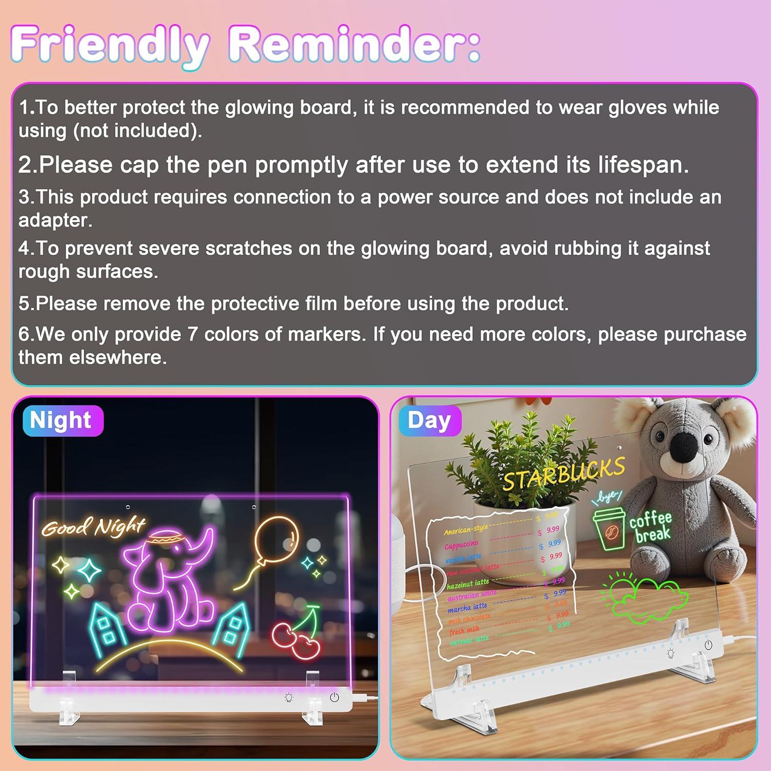 Tablero de Notas LED Gift4U 35x25 cm 7 Colores 4 Modos