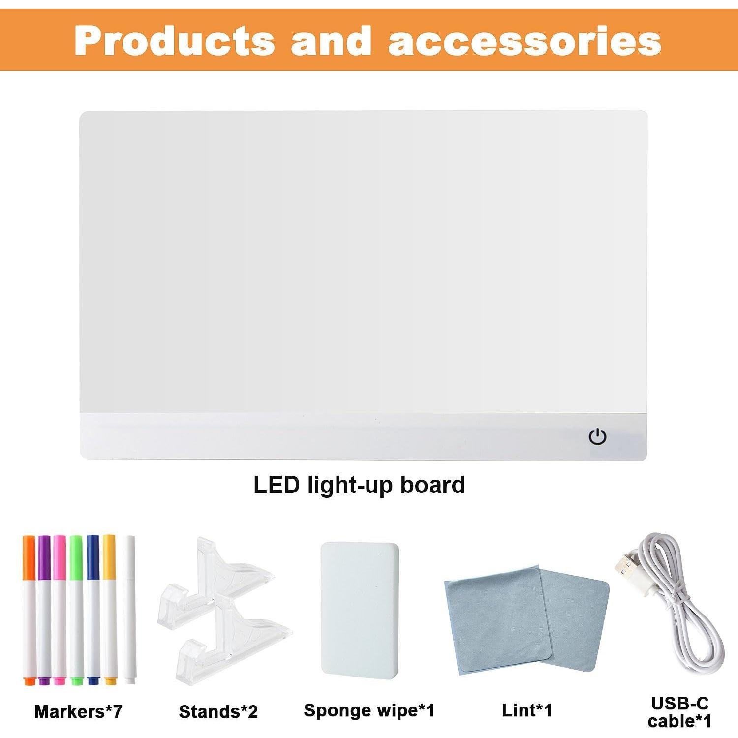 Tablero de Notas LED KJBJWJSLBD 34.8x25.4 cm con 7 Marcadores