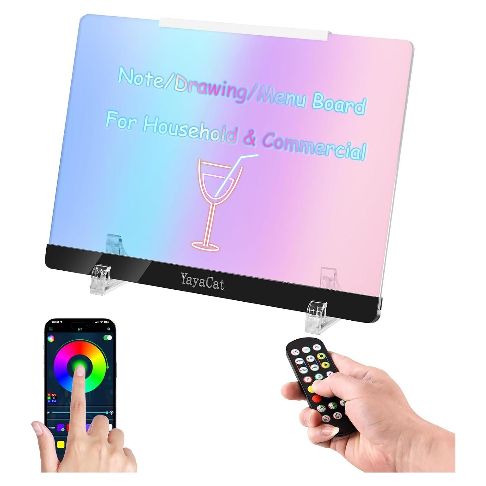 Tablero LED Acrílico YayaCat 30.48x21.59 cm Control Remoto