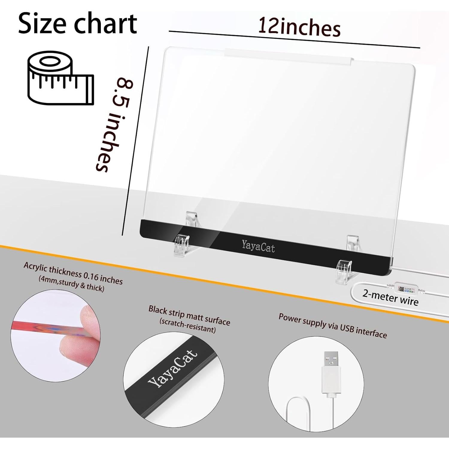Tablero LED Acrílico YayaCat 30.48x21.59 cm Control Remoto