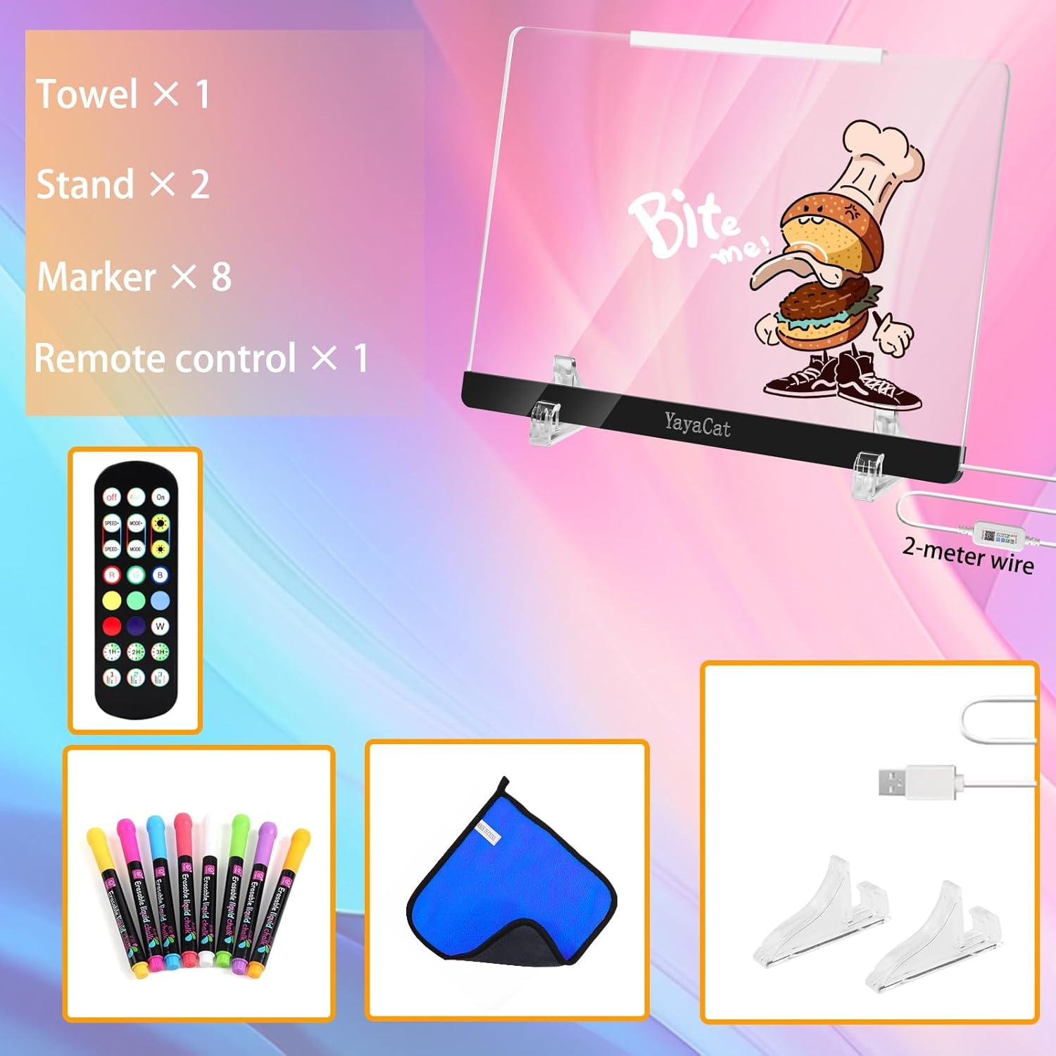 Tablero LED Acrílico YayaCat 30.48x21.59 cm Control Remoto