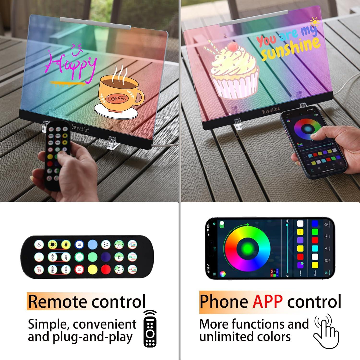 Tablero LED Acrílico YayaCat 30.48x21.59 cm Control Remoto