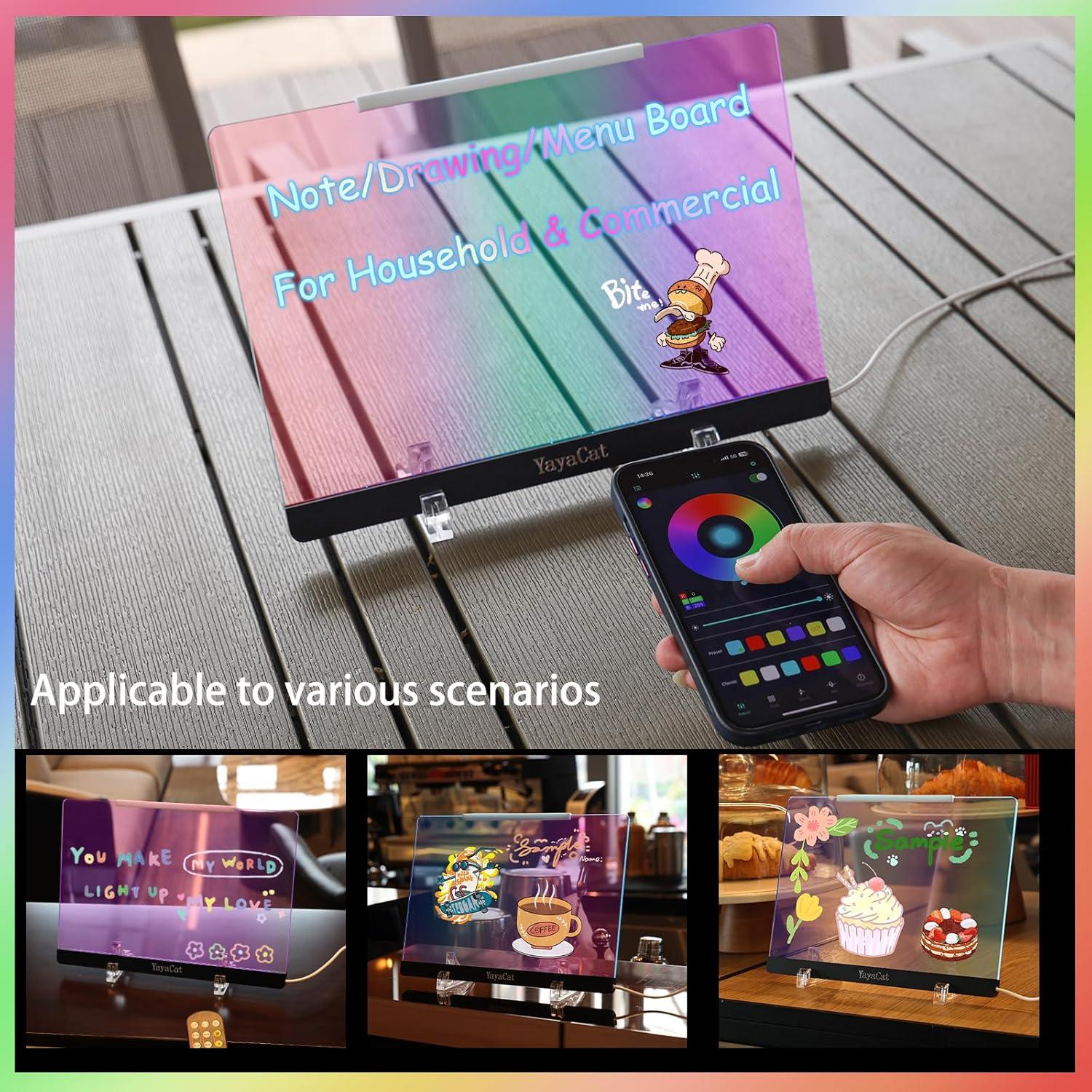 Tablero LED Acrílico YayaCat 30.48x21.59 cm Control Remoto