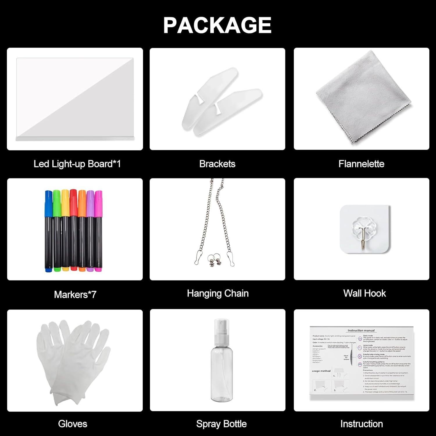 Tablero de Notas LED Eascor 35.1x25.4cm 4 Modos 7 Colores