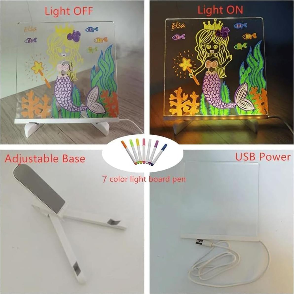 Tablero de Notas LED Genérico 15x15 cm con 7 Marcadores