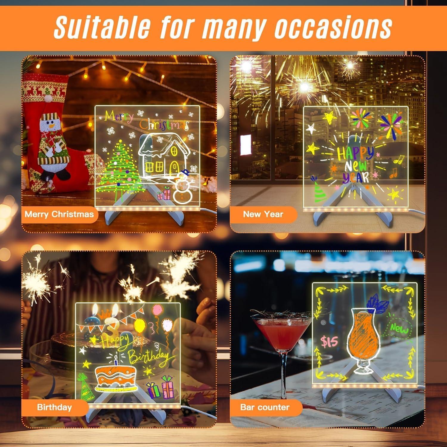 Tablero de Notas LED Genérico 15x15 cm con 7 Marcadores