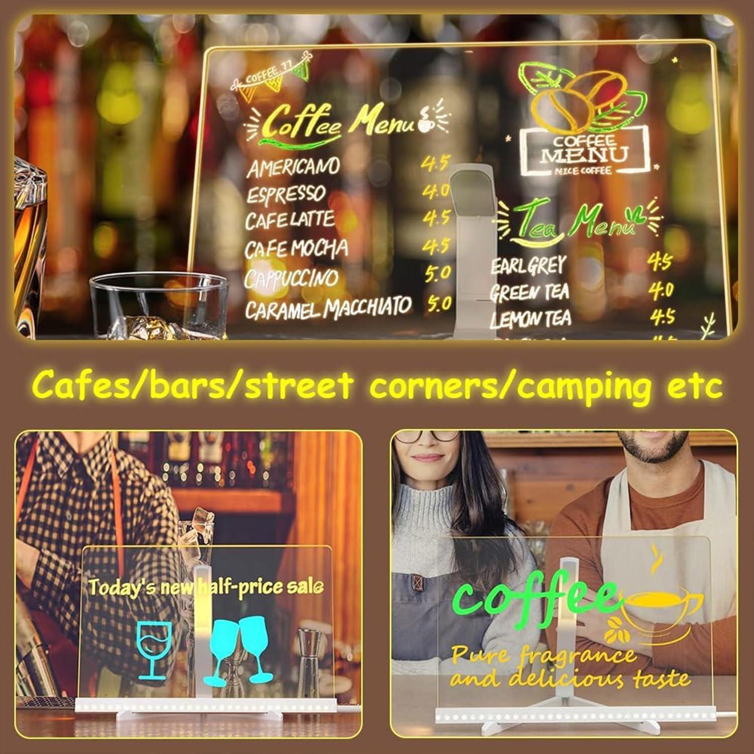 Tablero de Notas LED RWSEFK 20x20cm Acrílico Borrado en Seco