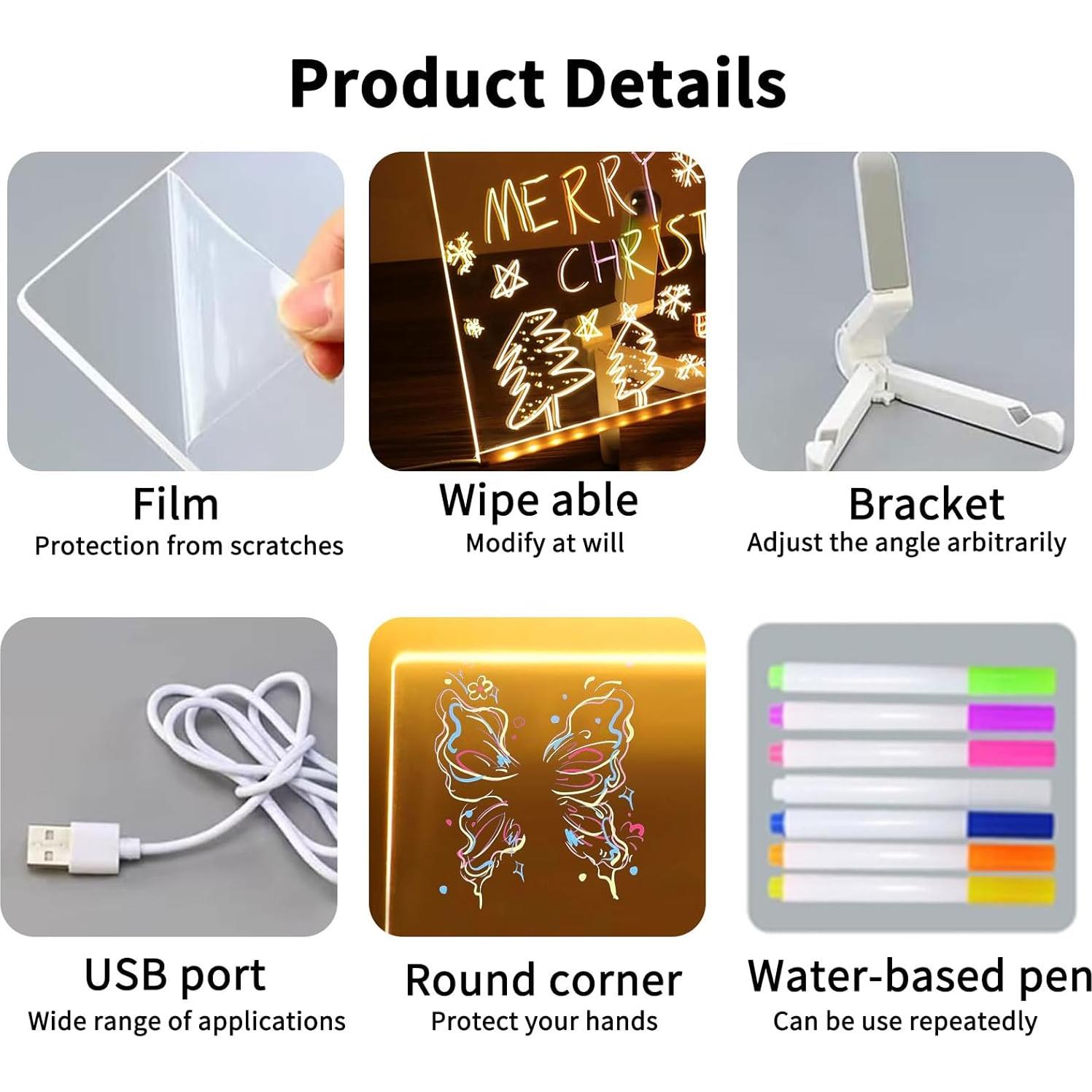 Tablero de Notas LED KARNXYL Acrílico 30x20cm con 7 Lápices