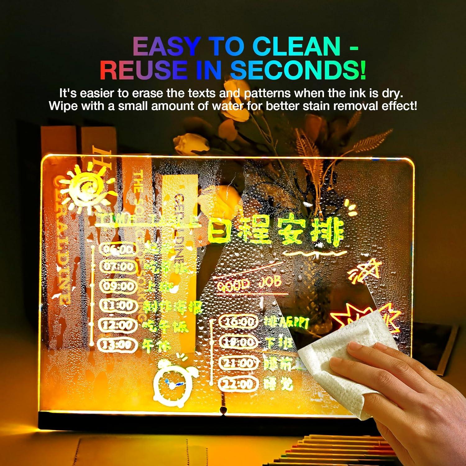 Tablero de Notas LED SUOOCH 33x25cm Acrílico Borrado Seco