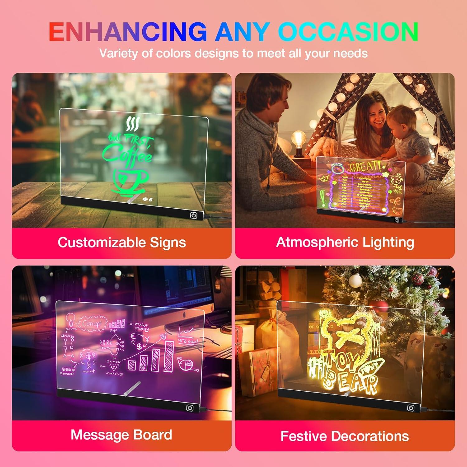 Tablero de Notas LED SUOOCH 33x25cm Acrílico Borrado Seco