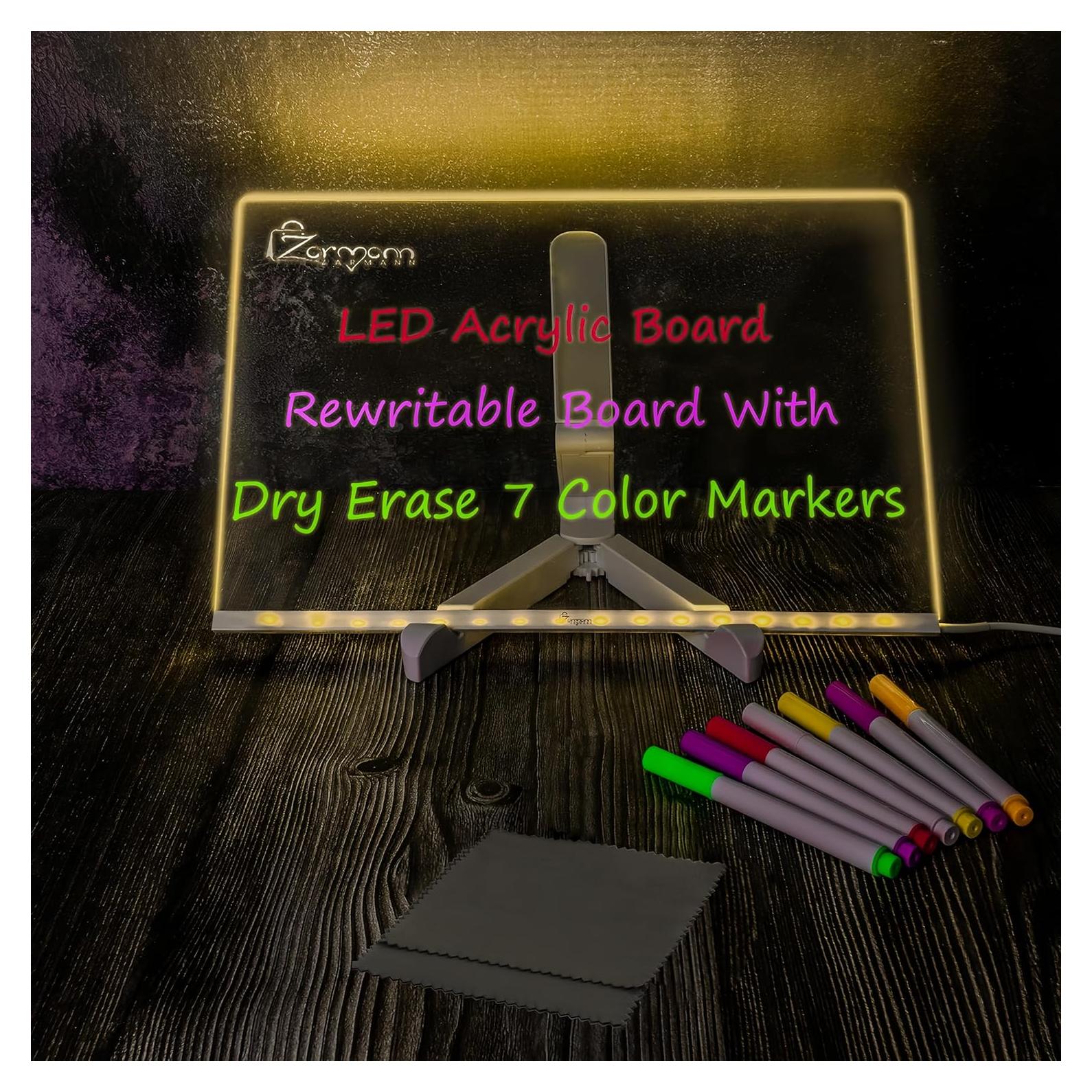 Tablero de Notas LED ZARMANN 30.5 x 20.1 cm con 7 Marcadores