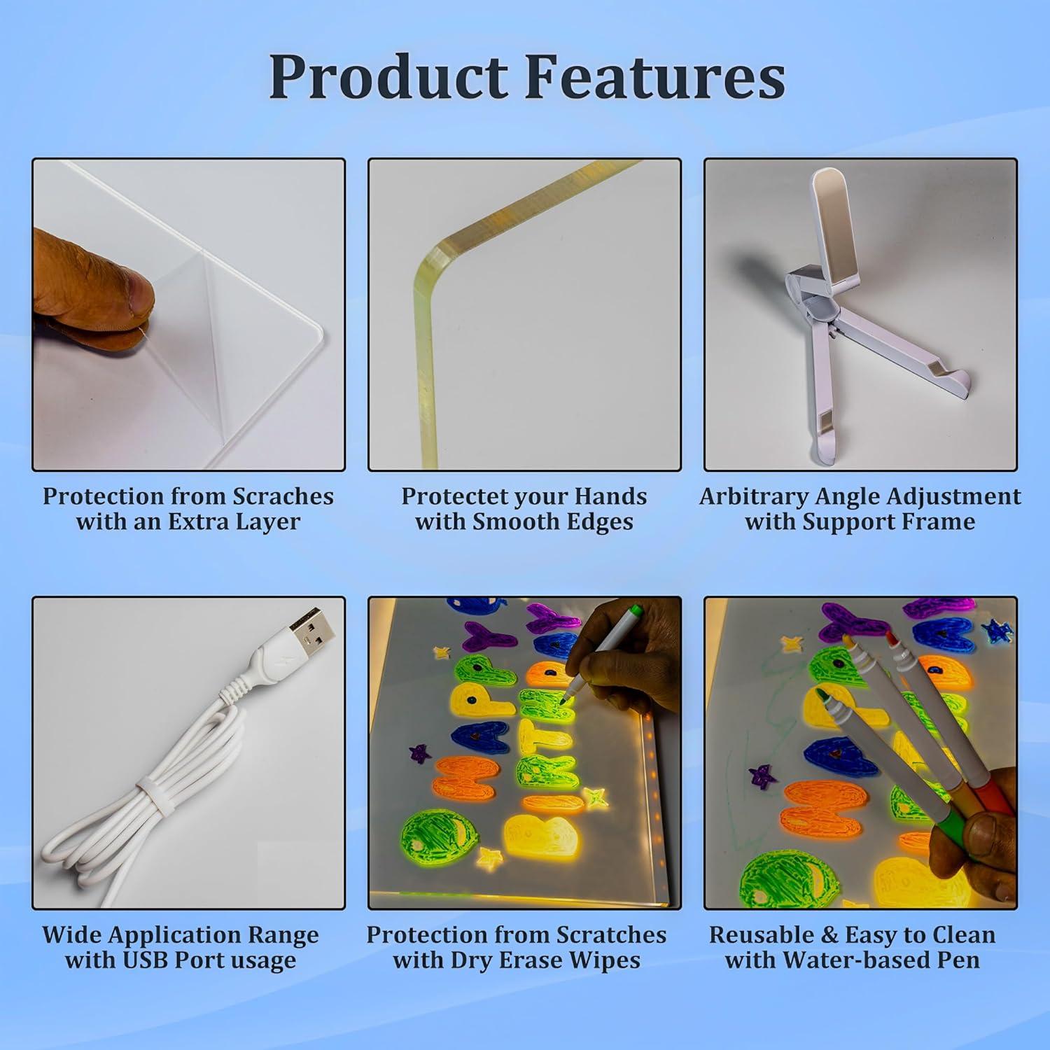 Tablero de Notas LED ZARMANN 30.5 x 20.1 cm con 7 Marcadores