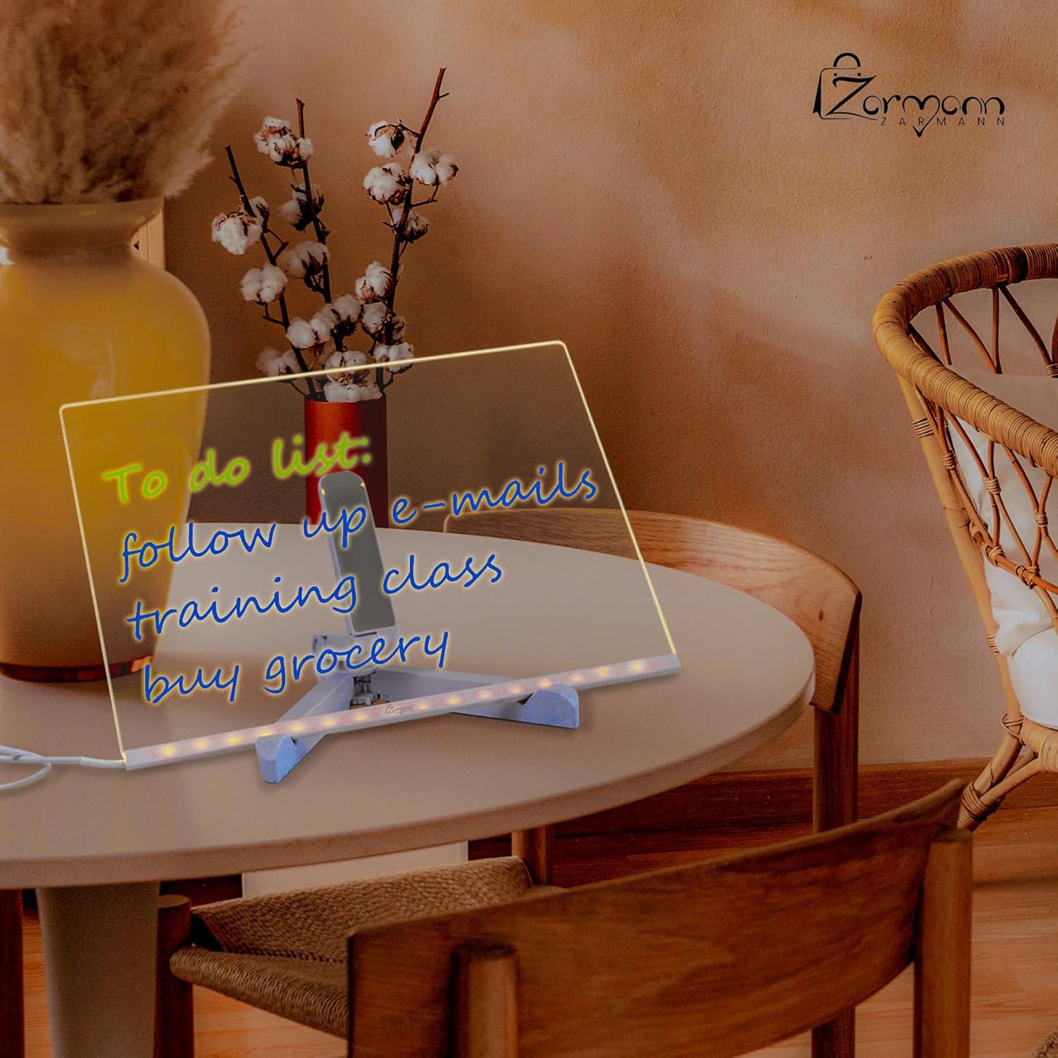 Tablero de Notas LED ZARMANN 30.5 x 20.1 cm con 7 Marcadores