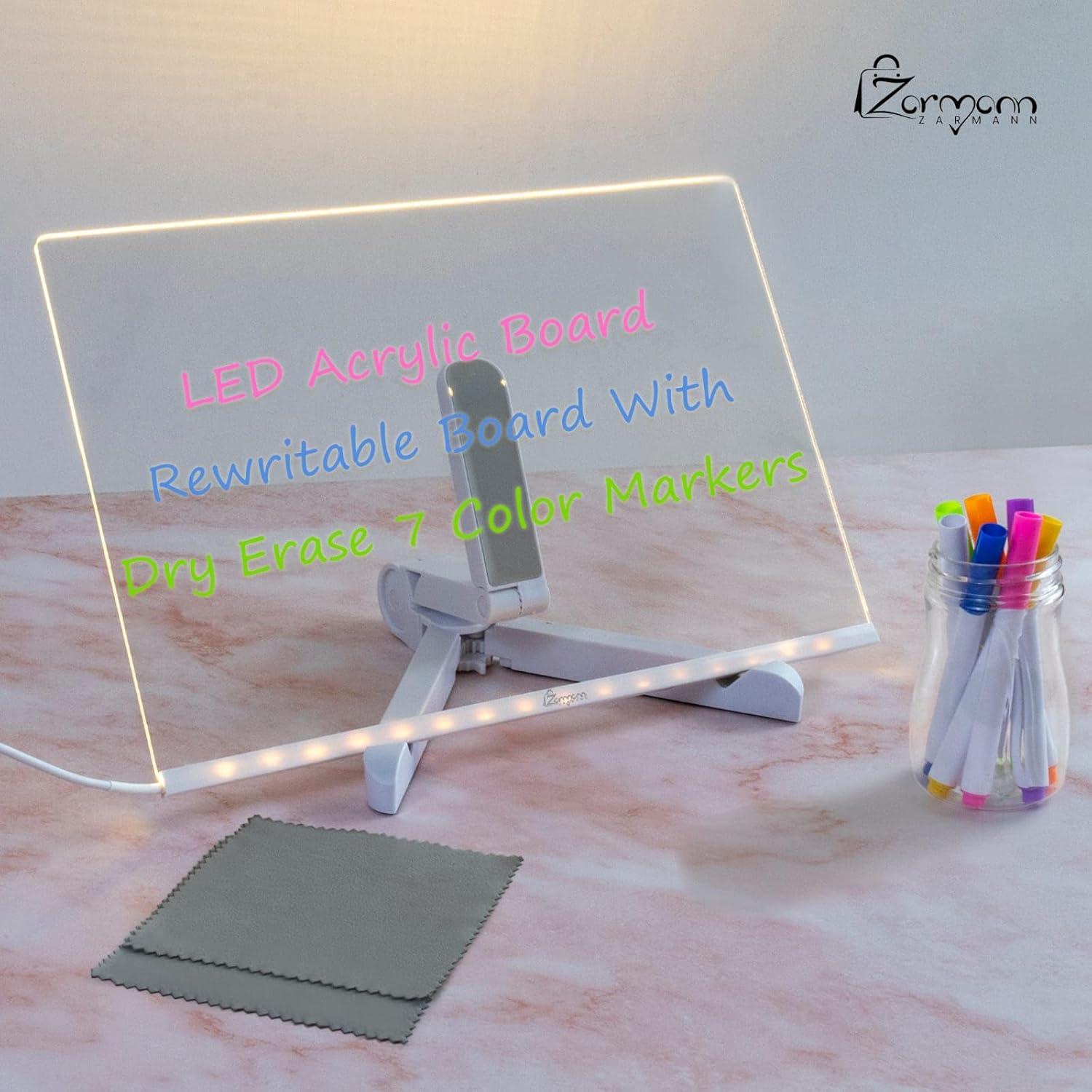 Tablero de Notas LED ZARMANN 30.5 x 20.1 cm con 7 Marcadores