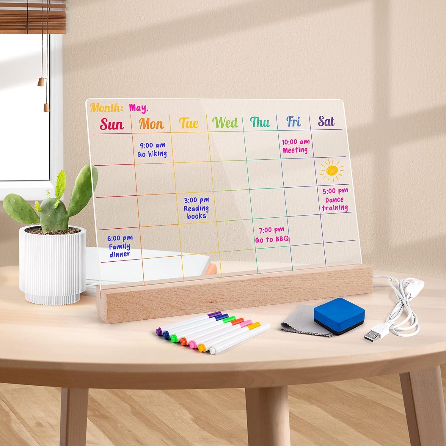 Tablero Acrílico de Borrado en Seco D-FantiX 30x20 cm con Soporte Iluminado