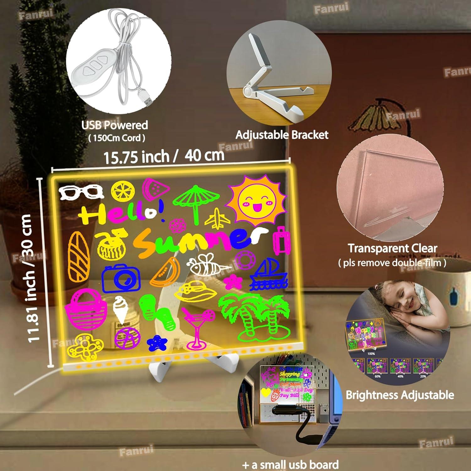 Tablero de Notas LED Fanrui 40x30cm Acrílico Reescribible