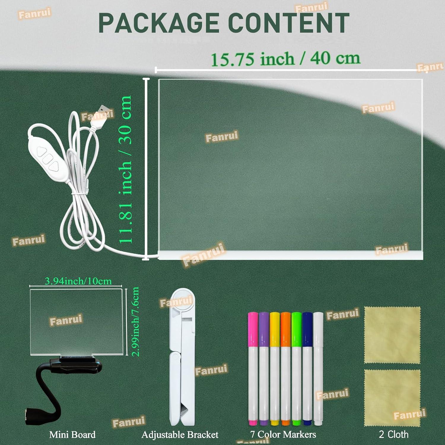 Tablero de Notas LED Fanrui 40x30cm Acrílico Reescribible