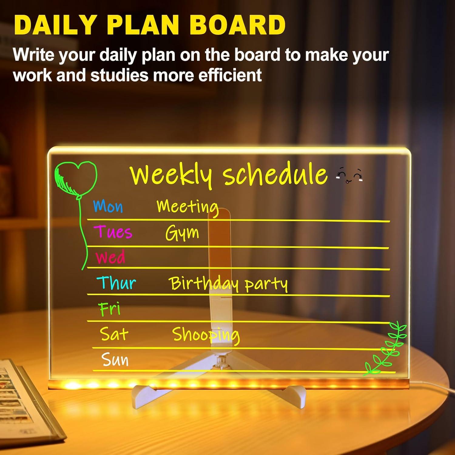 Tablero LED de Notas CALENBO 30x20 cm Acrílico Borrado en Seco