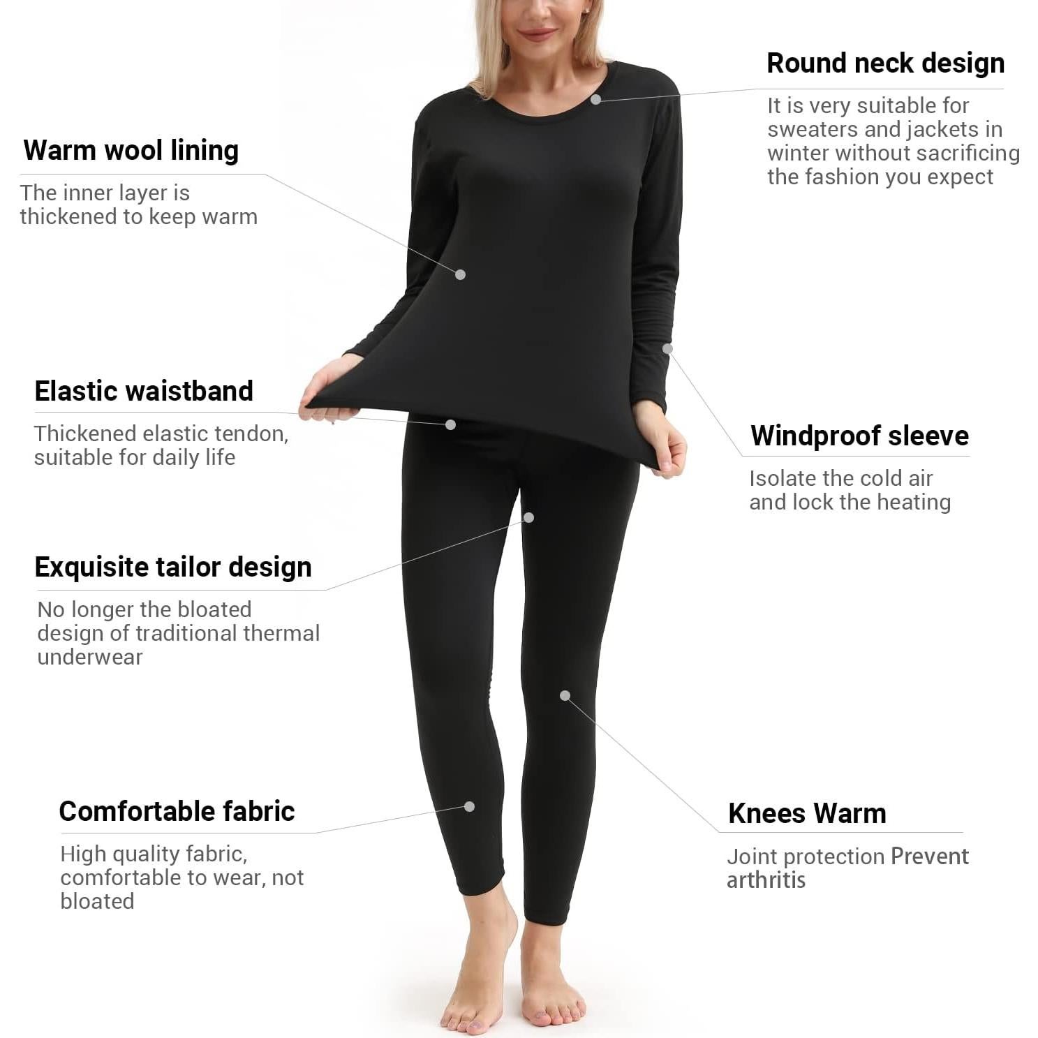 Conjunto Ropa Interior Térmica PISIQI Mujeres Talla Grande Negro