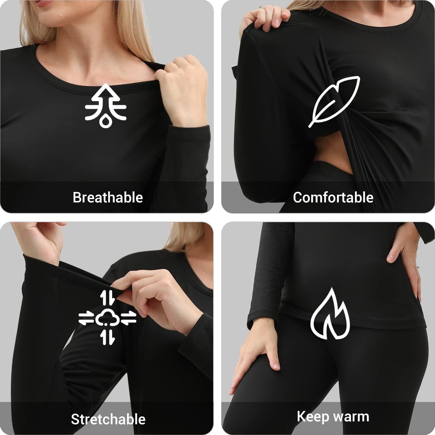 Conjunto Ropa Interior Térmica PISIQI Mujeres Talla Grande Negro