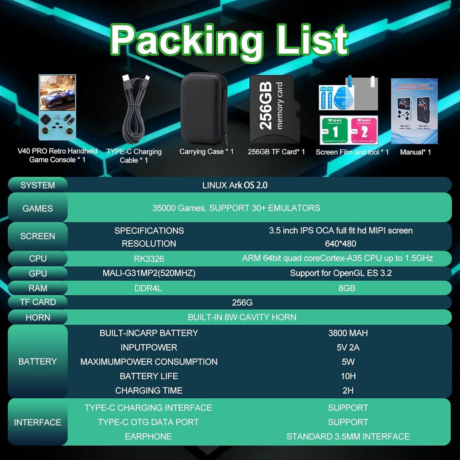 Consola de Juego Portátil FVBADE V40 PRO 3.5" IPS 256GB