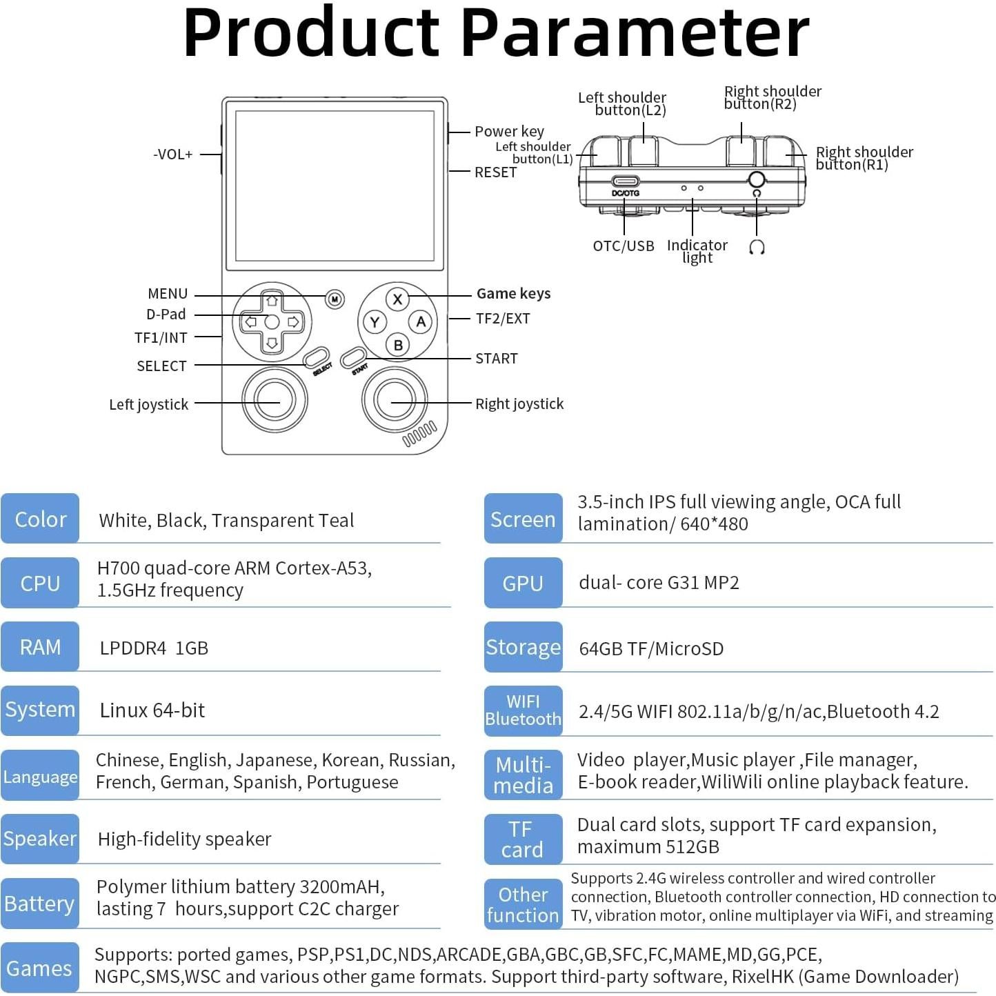 Consola de Juegos Portátil GiipGoop RG35XXPro 64GB Retro
