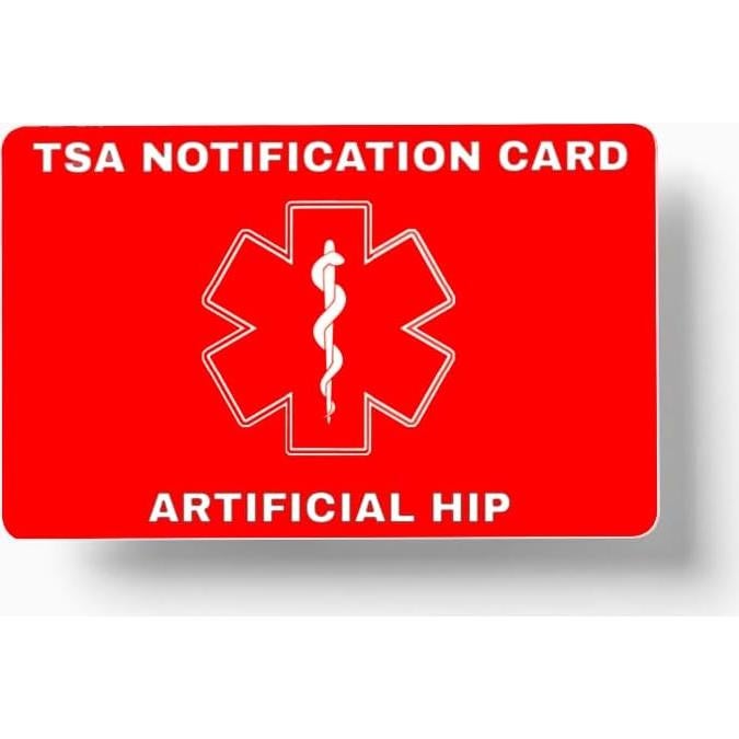 Tarjeta de Notificación TSA para Cadera Artificial - 2 Unidades