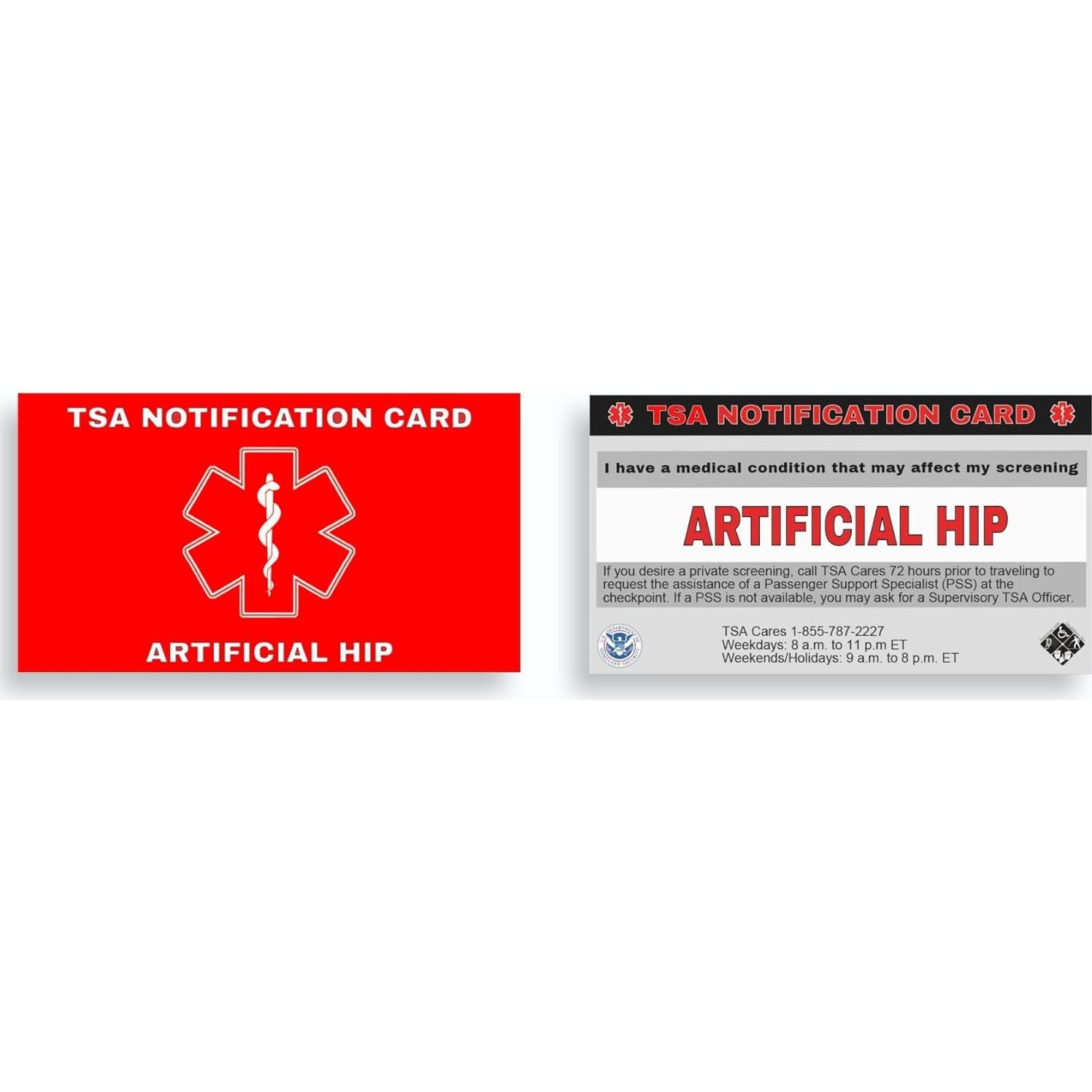 Tarjeta de Notificación TSA para Cadera Artificial - 2 Unidades