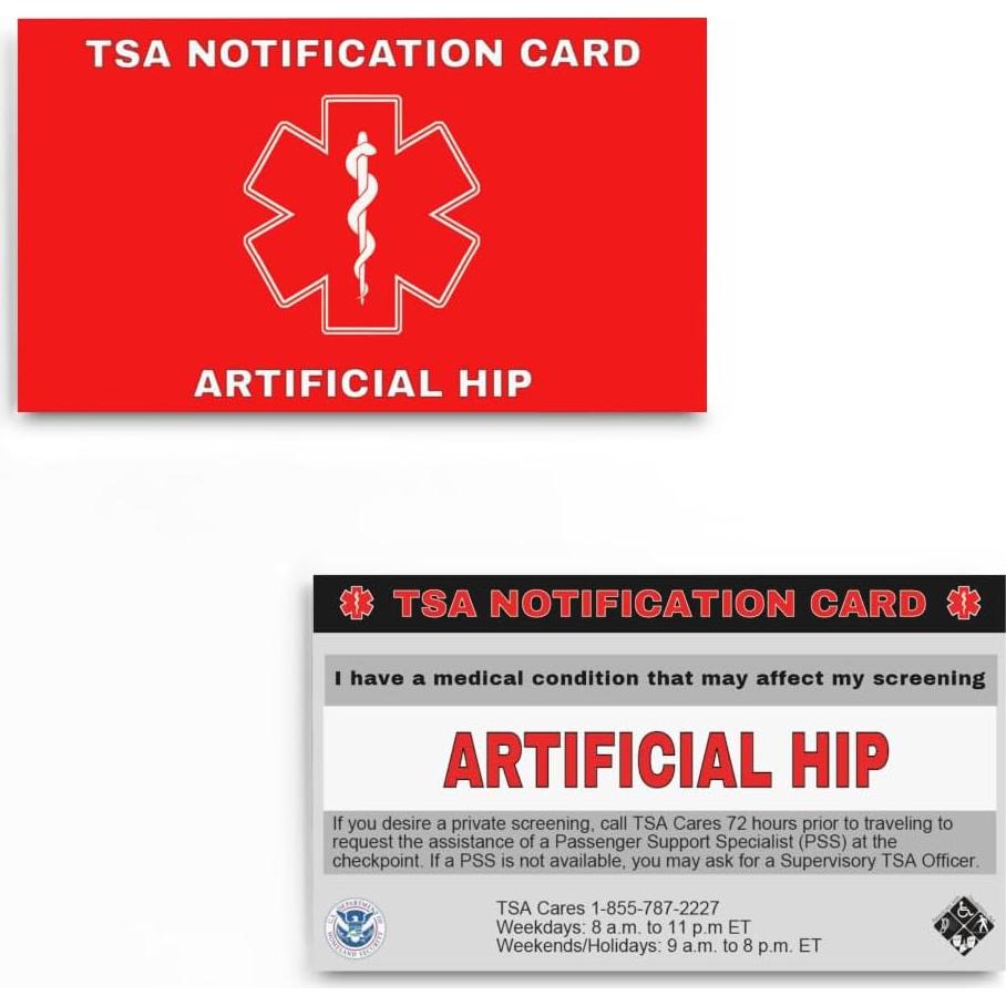 Tarjeta de Notificación TSA para Cadera Artificial - 2 Unidades