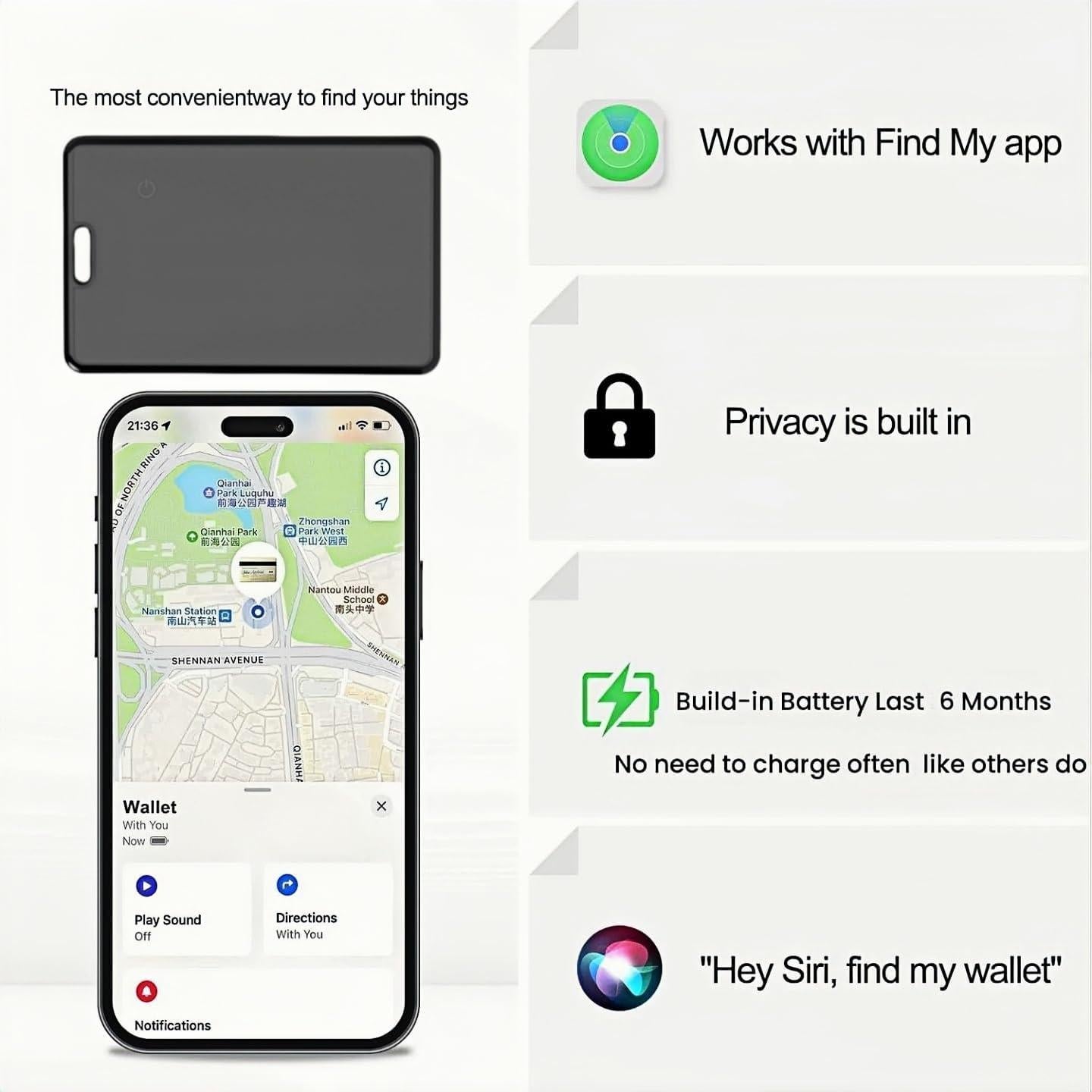 Tarjeta Rastreadora Bluetooth XHTTFDC para iOS - Carga Inalámbrica