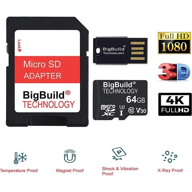 Tarjeta Micro SDXC U3 64GB BigBuild para DJI Air 3S, Mavic 3 Pro