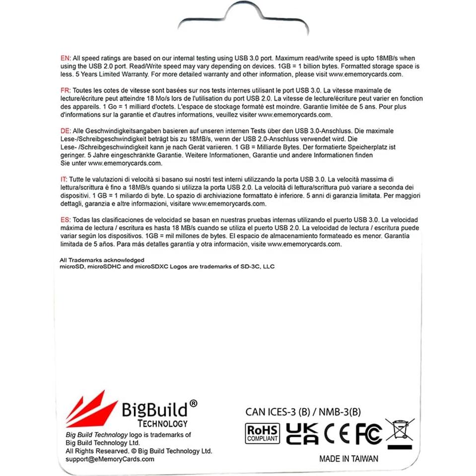 Tarjeta Micro SDXC U3 64GB BigBuild para DJI Air 3S, Mavic 3 Pro