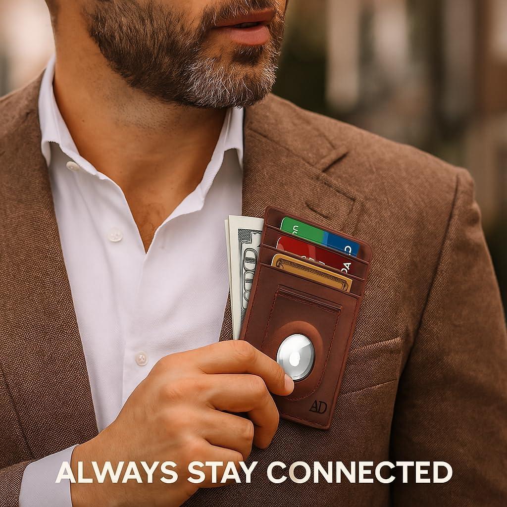 Billetera de Cuero Genuino Access Denied para AirTag - Marrón Crazyhorse