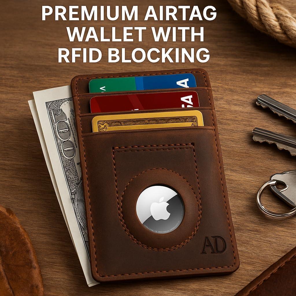 Billetera de Cuero Genuino Access Denied para AirTag - Marrón Crazyhorse
