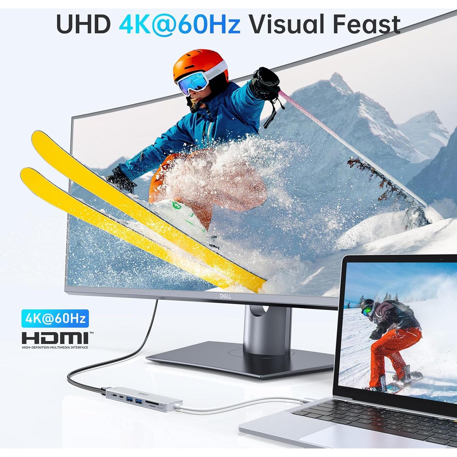 Dongle USB C 7 en 1 Selore&S-Global con HDMI 4K y 2 USB 3.0